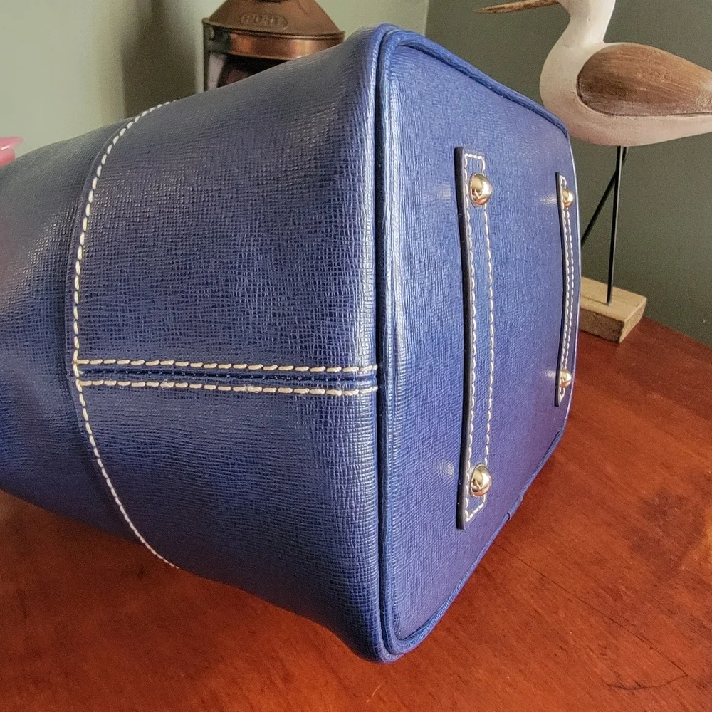 Dooney & Bourke Blue Saffiano Leather Top Zip Shopper Tote Bag
